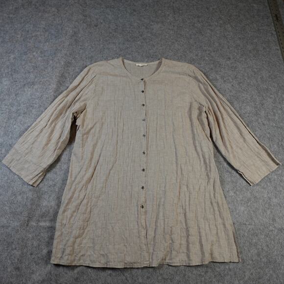 Eileen Fisher Top Womens Extra Large Cotton Gauze Tunic Button Front 3/4 Sleeve - Picture 1 of 10